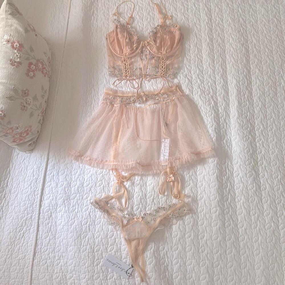 For Love And Lemons Peach floral lingerie set
